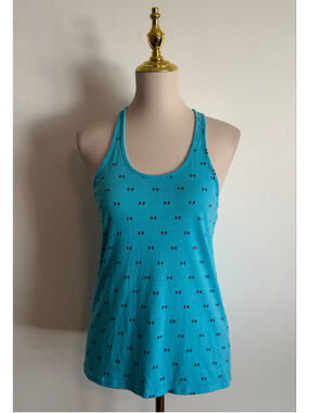 Women's Under Armour HeatGear Tank Top Size S Blue Black Logo Print